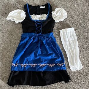 Blue and Black Dress with White Sleeves